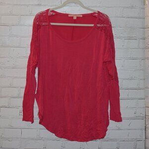 💗 Rebellious One Hot Pink Long‑Sleeve Top · Size 2X · lace shoulders & bold
